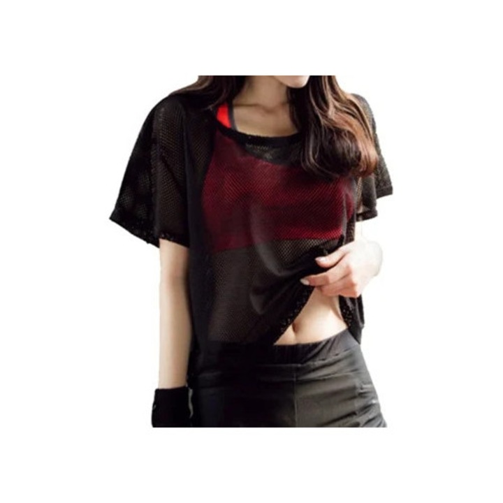 Tricou sport dama, uscare rapida, croiala lejera, negru, M INTL