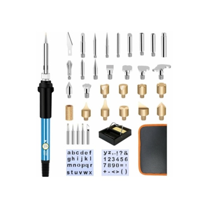 Pirográf készlet, 60 W, 37 darabos, állítható hőmérséklet, 56 cm