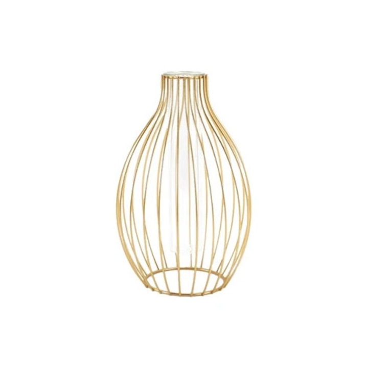 Vaza decorativa geometrica din metal si sticla, mare, pentru flori, multicolor