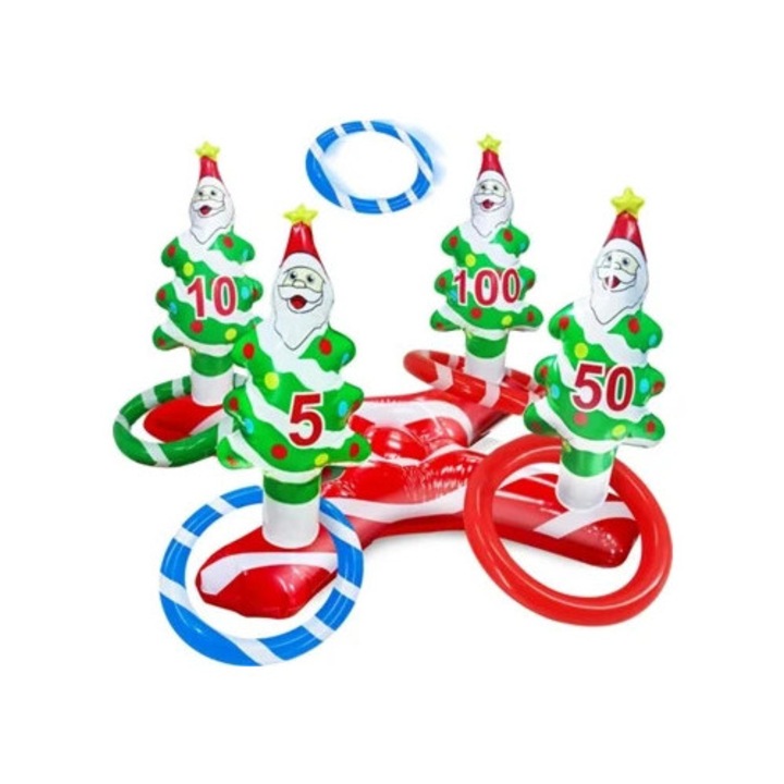 Pom de Craciun Inflabil Gigant cu Joc de Aruncare inel