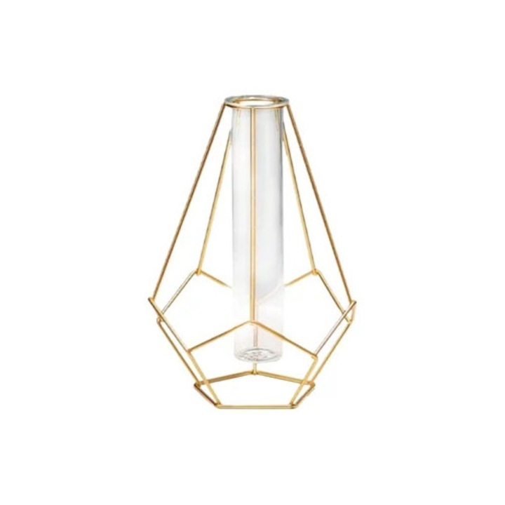 Vaza decorativa geometrica din metal si sticla, mare, pentru flori, multicolor