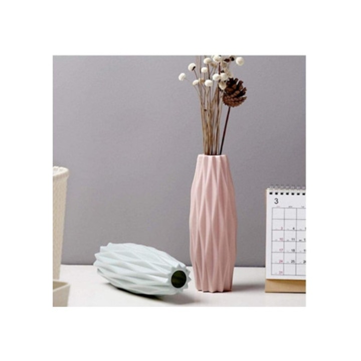 Vaza decorativa, imitatie nordica, jarron origami, plastic, multicolor
