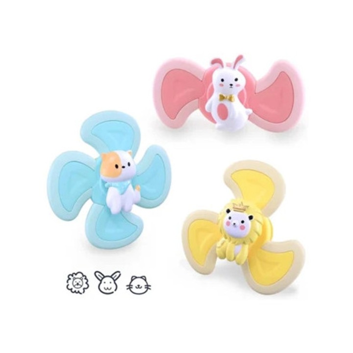 Set jucarii interactive pentru bebelusi, 3 piese, ventuza, multicolor