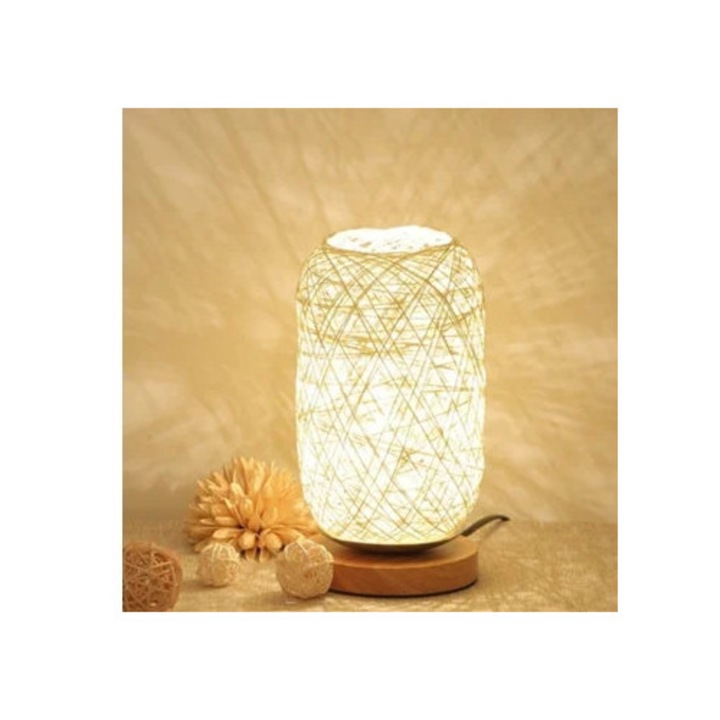 Veioza moderna din bambus, LED reglabil, baza din lemn, bej