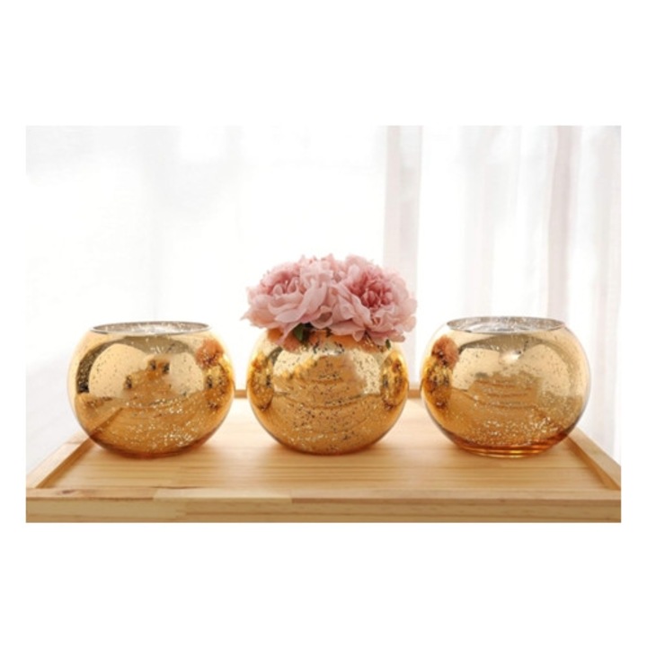 Set de 3 vaze decorative, aurii, multicolor