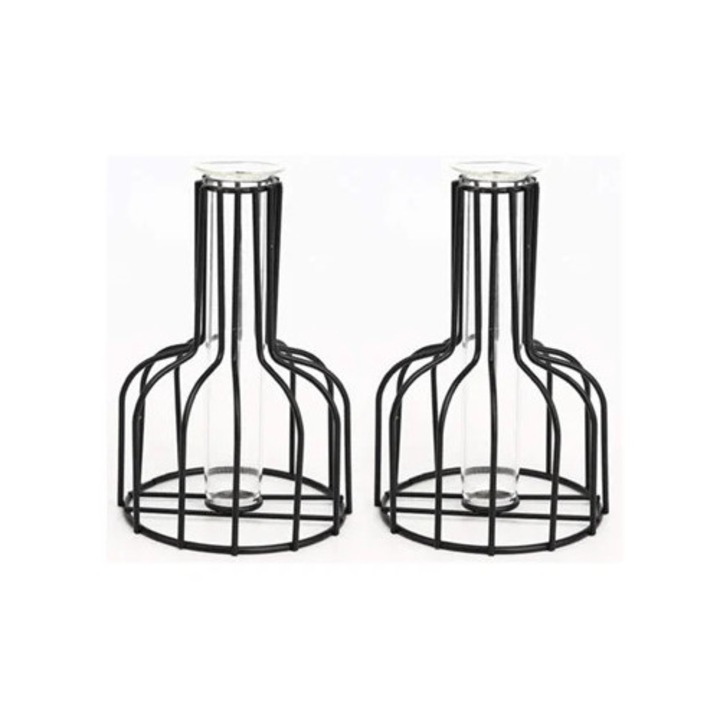 Vaza decorativa moderna din metal negru, design minimalist