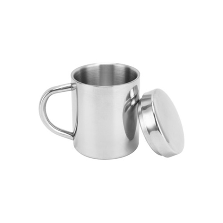 Cana portabila din otel inoxidabil 304 cu capac si manere, pentru lapte si apa, 300ml