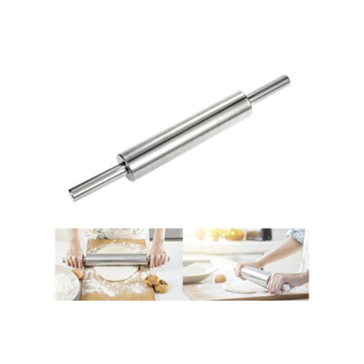 Rodillo de amasar din inox, antiaderent, pentru pizza si tarte