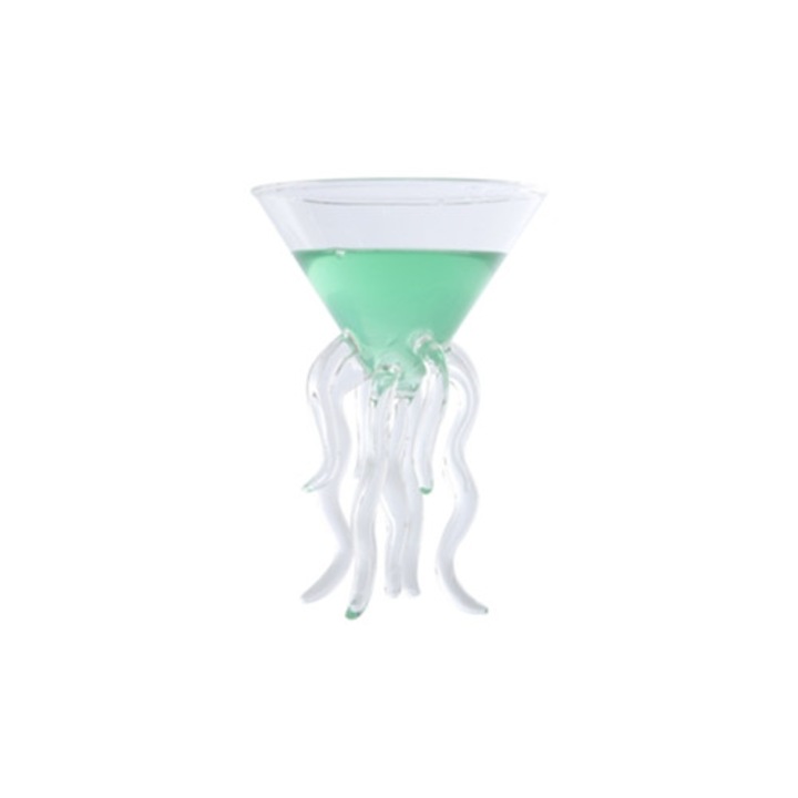 Pahar cocktail din cristal cu design meduze si caracatite, set pentru suc