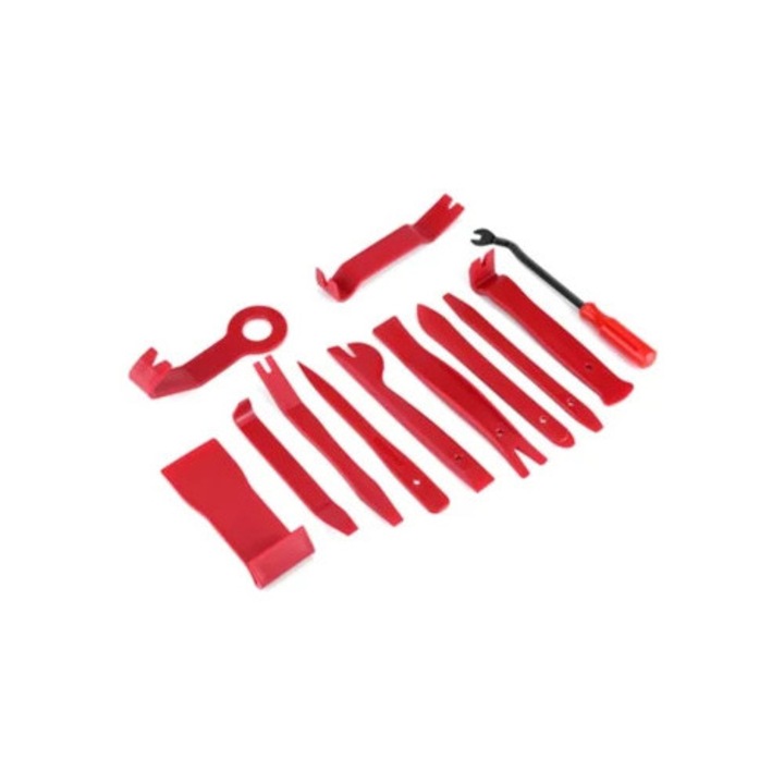 Set unelte reparare panouri usi si radiouri auto, 12 piese, rosii