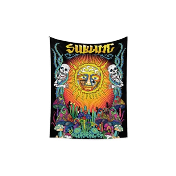 Tapiterie decorativa, interpretare esoterica a soarelui si lunii, efect tie-dye, multicolor, 150x200cm