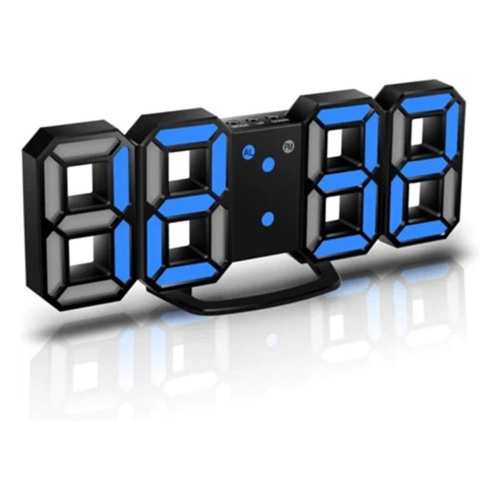 Ceas decorativ digital LED 3D, multifunctional, cu control remote, multicolor