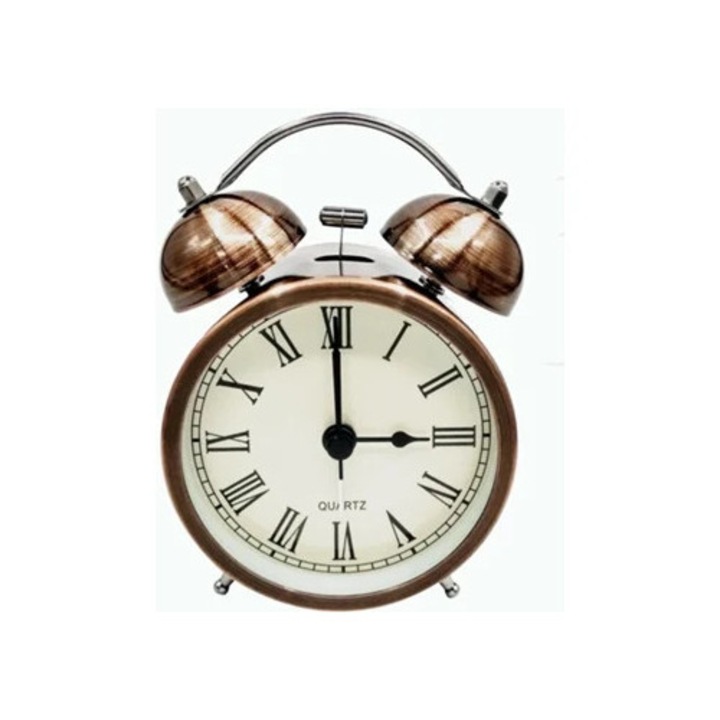 Ceas desteptator analogic cu dubla campana, miscare de quartz silentioasa, ton de apel extra puternic, cutie de cupru