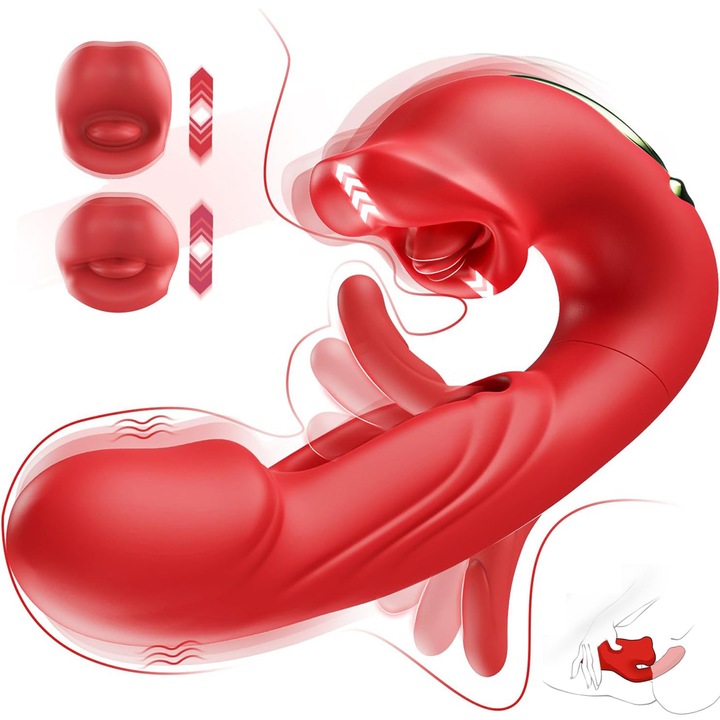 Вибратор 3-в-1 секс играчка, Инструмент за удоволствие за G-точката, Стимулация на женски клитор със 7 режима на трептене, 5 режима на облизване, 7 режима на потупване, Секс играчки за жени, Водоустойчив, 17.7*9*4 CM, червен