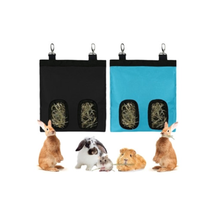 Комплект от 2 торби за сено за морски свинчета, зайци и малки животни, торба за съхранение и висяща хранилка