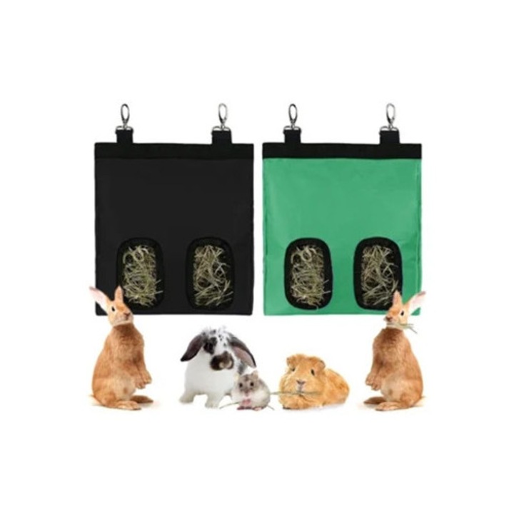 Комплект от 2 торби за сено за морски свинчета, зайци и малки животни, торба за съхранение и висяща хранилка