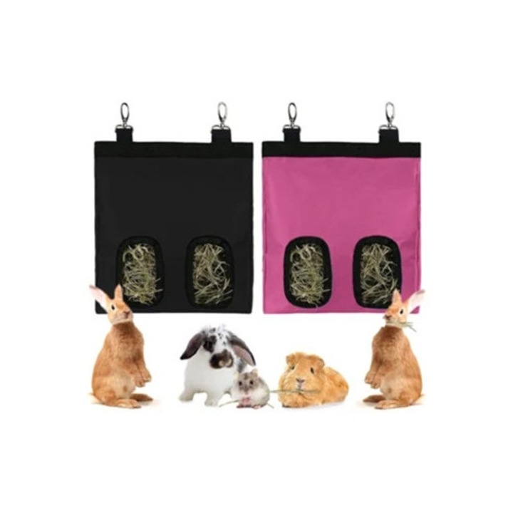 Комплект от 2 торби за сено за морски свинчета, зайци и малки животни, торба за съхранение и висяща хранилка