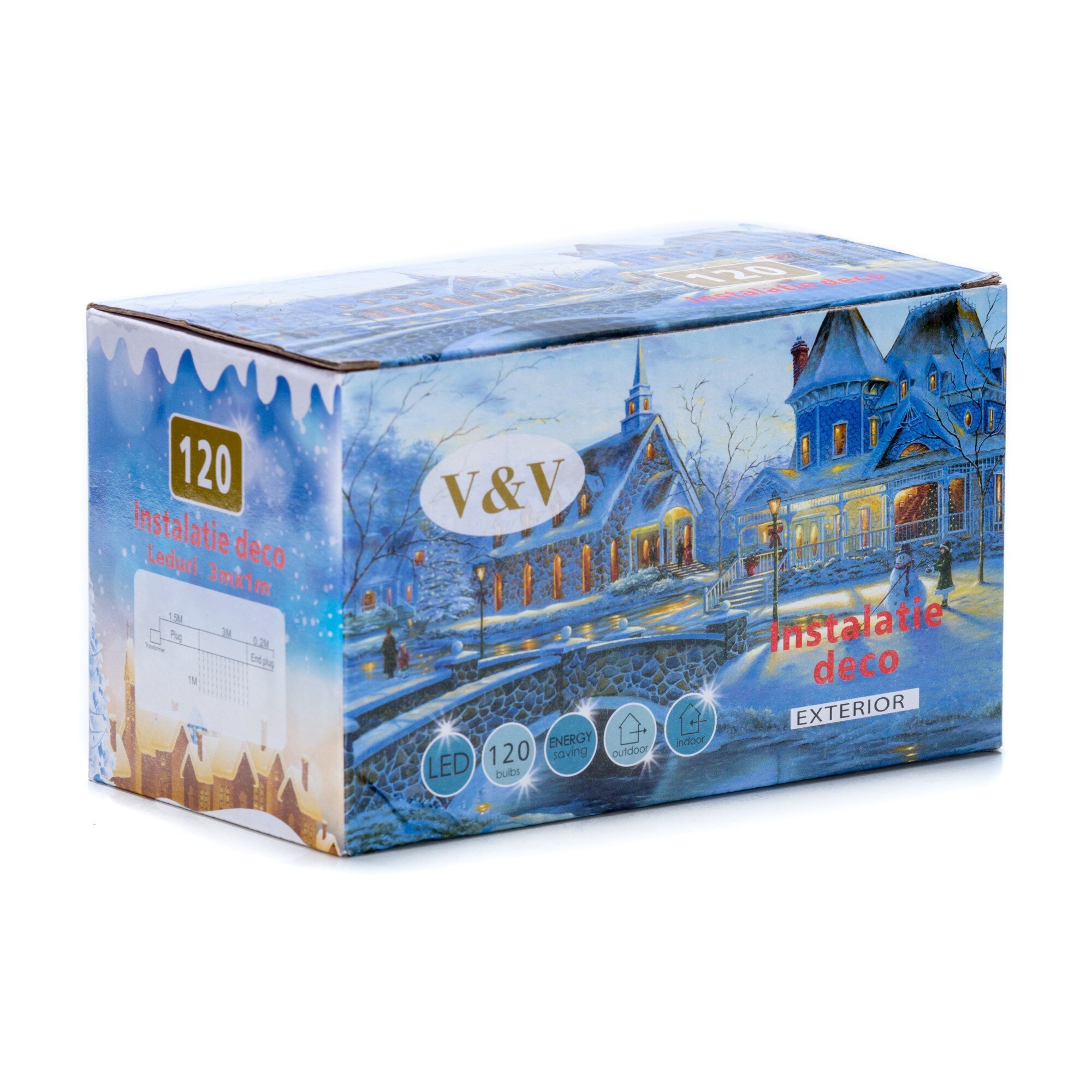 Instalatie de Craciun tip liniara, 10 m, 100 leduri, cu incarcare solara, alb rece, 8009 W