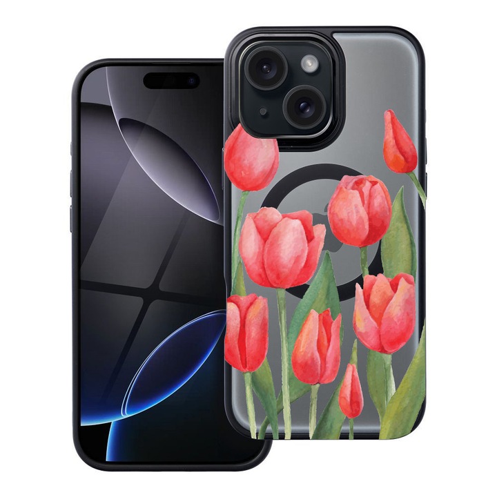 BestCase® Husa Compatibila cu Apple iPhone 11 cu Design Red Tulips, Shockproof Shield MagSafe Anti-Soc TPU, 2092175 FR 633