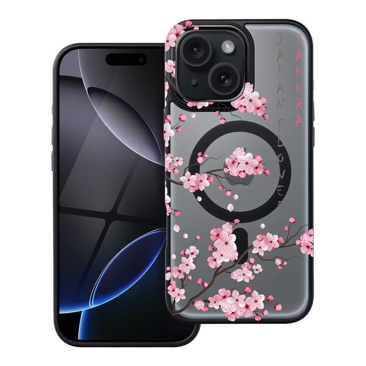 BestCase® Husa Compatibila cu Apple iPhone 13 cu Design Cherry Blossom, Shockproof Shield MagSafe Anti-Soc TPU, 2092174 FR 1834