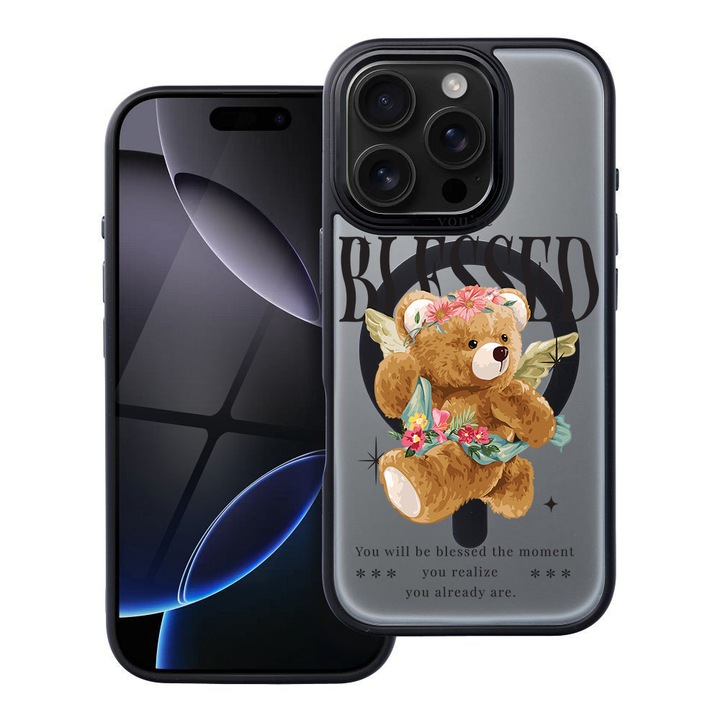 BestCase® Husa Compatibila cu Apple iPhone 12 Pro cu Design Teddy Bear Blessed, Shockproof Shield MagSafe Anti-Soc TPU, 2092203 FR 1561