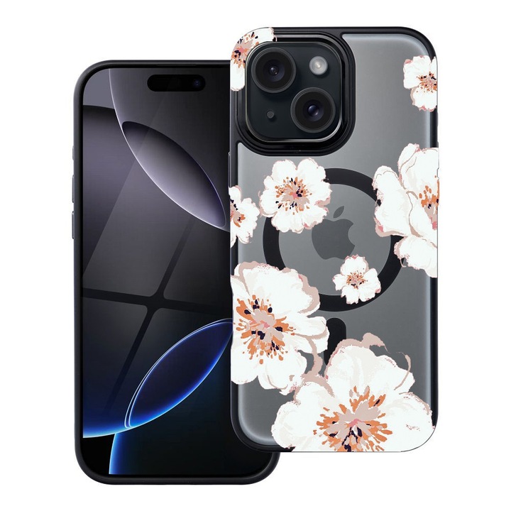 BestCase® Husa Compatibila cu Apple iPhone 15 cu Design Pastel Colors - Flowers, Shockproof Shield MagSafe Anti-Soc TPU, 2092177 FR 499