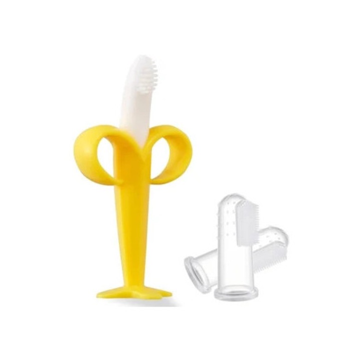 Szilikon ujjkefe bébi fogzós játékkal, tokkal