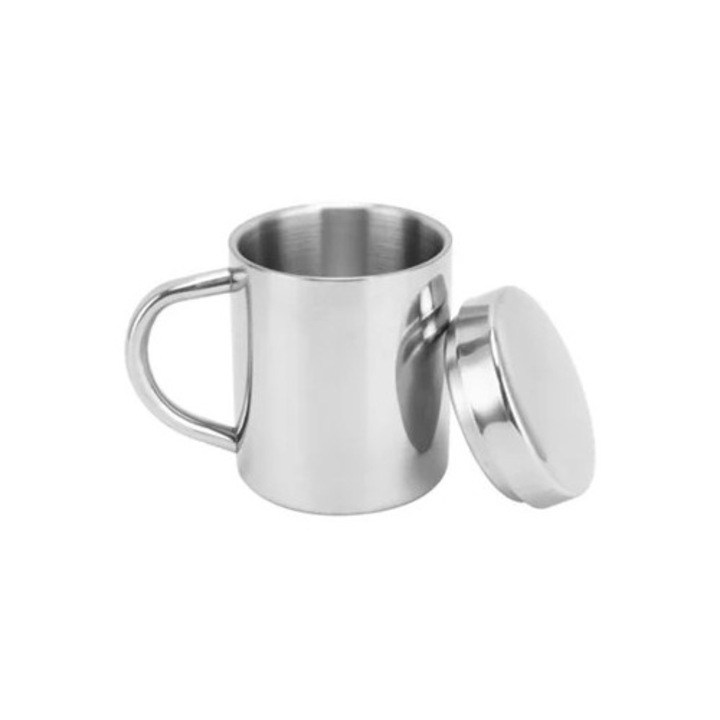 Cana portabila din otel inoxidabil 304 cu capac si manere, pentru lapte sau ceai, 300ml