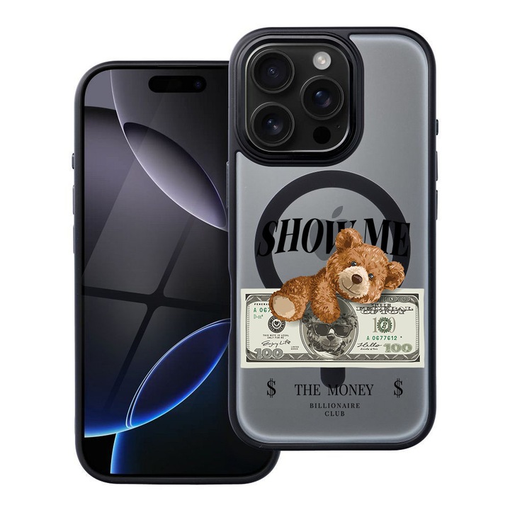 BestCase® Husa Compatibila cu Apple iPhone 12 Pro cu Design Teddy Bear Show Me The Money, Shockproof Shield MagSafe Anti-Soc TPU, 2092203 FR 1453