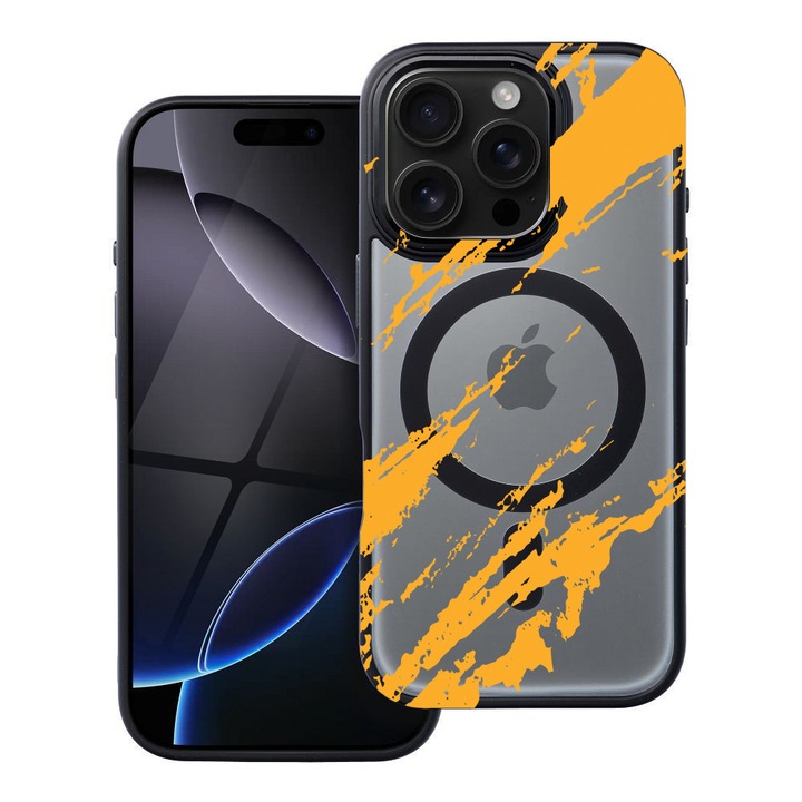 BestCase® Husa Compatibila cu Apple iPhone 14 Pro Max cu Design Golden Stripes, Shockproof Shield MagSafe Anti-Soc TPU, 1937298 FR 1054