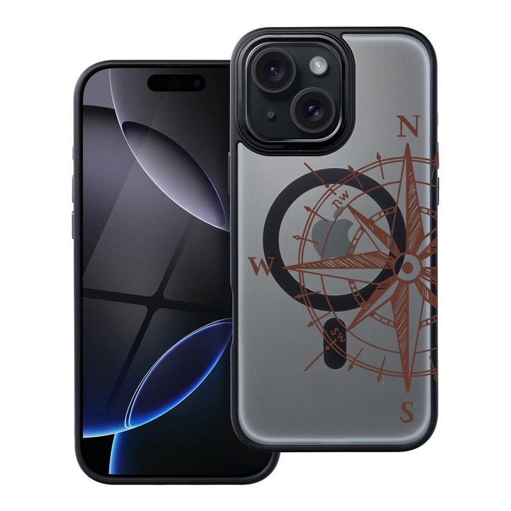 BestCase® Husa Compatibila cu Apple iPhone 15 cu Design Compass, Shockproof Shield MagSafe Anti-Soc TPU, 2092177 FR 971