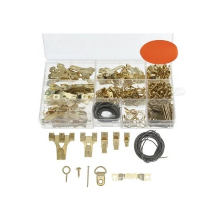 Set prindere pentru rame, 372 piese, design triunghiular, capacitate 75 lbs, pentru perete din lemn, gips si var