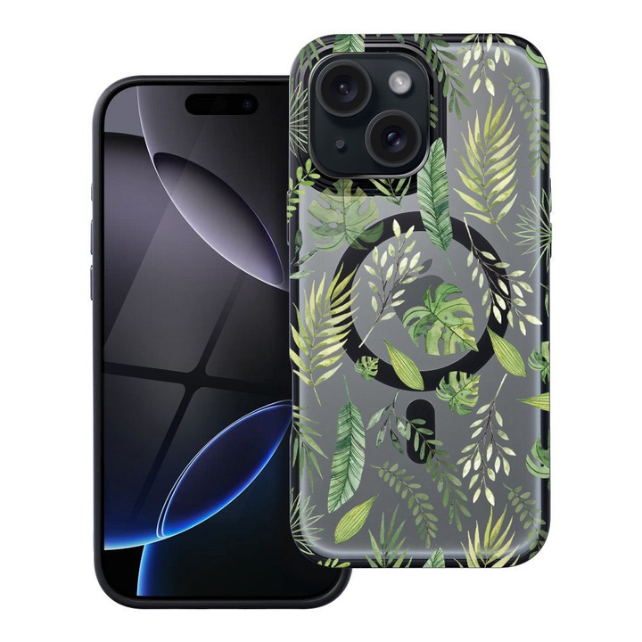 BestCase® Husa Compatibila cu Apple iPhone 13 cu Design Green leafs, Shockproof Shield MagSafe Anti-Soc TPU, 2092174 FR 77