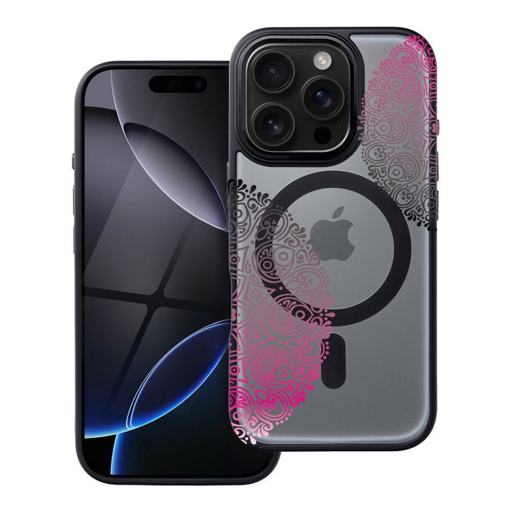 BestCase® Husa Compatibila cu Apple iPhone 14 Pro Max cu Design Lace, Shockproof Shield MagSafe Anti-Soc TPU, 1937298 FR 92