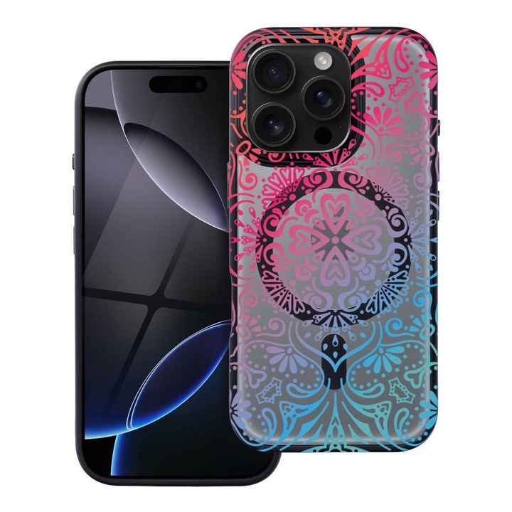 BestCase® Husa Compatibila cu Apple iPhone 16 Pro Max cu Design Mandala Color, Shockproof Shield MagSafe Anti-Soc TPU, 1937310 FR 72