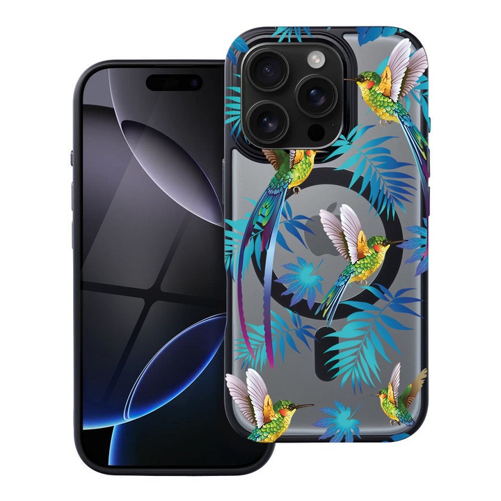 BestCase® Husa Compatibila cu Apple iPhone 15 Pro cu Design Wild Tropical, Shockproof Shield MagSafe Anti-Soc TPU, 1937303 FR 186