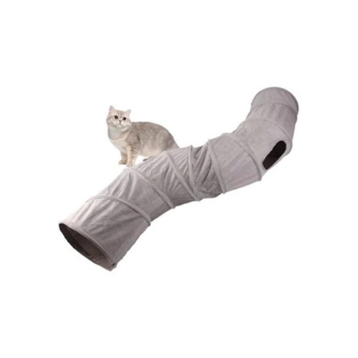 Tunel pliabil pentru pisici, jucarie interactiva, design in forma de S, 4 deschideri