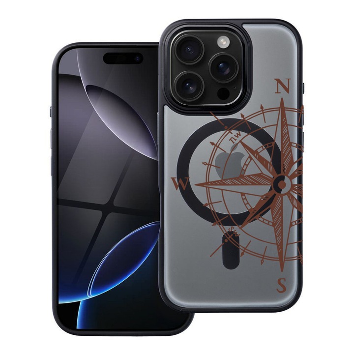 BestCase® Husa Compatibila cu Apple iPhone 14 Pro Max cu Design Compass, Shockproof Shield MagSafe Anti-Soc TPU, 1937298 FR 971