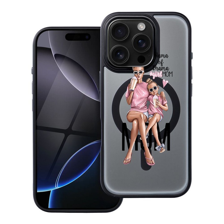 BestCase® Husa Compatibila cu Apple iPhone 15 Pro cu Design Girl Mom Mama of Drama, Shockproof Shield MagSafe Anti-Soc TPU, 1937303 FR 558
