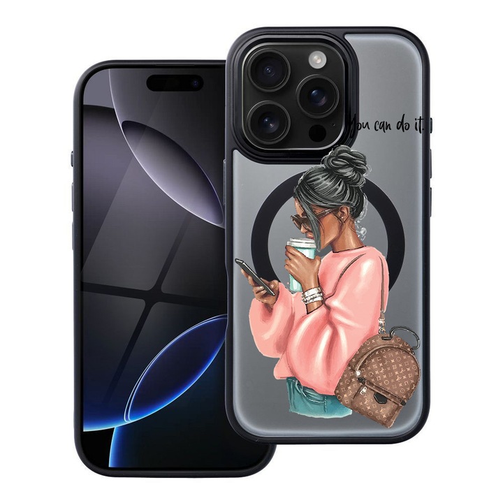 BestCase® Husa Compatibila cu Apple iPhone 16 Pro Max cu Design Shopping Girl, Shockproof Shield MagSafe Anti-Soc TPU, 1937310 FR 962