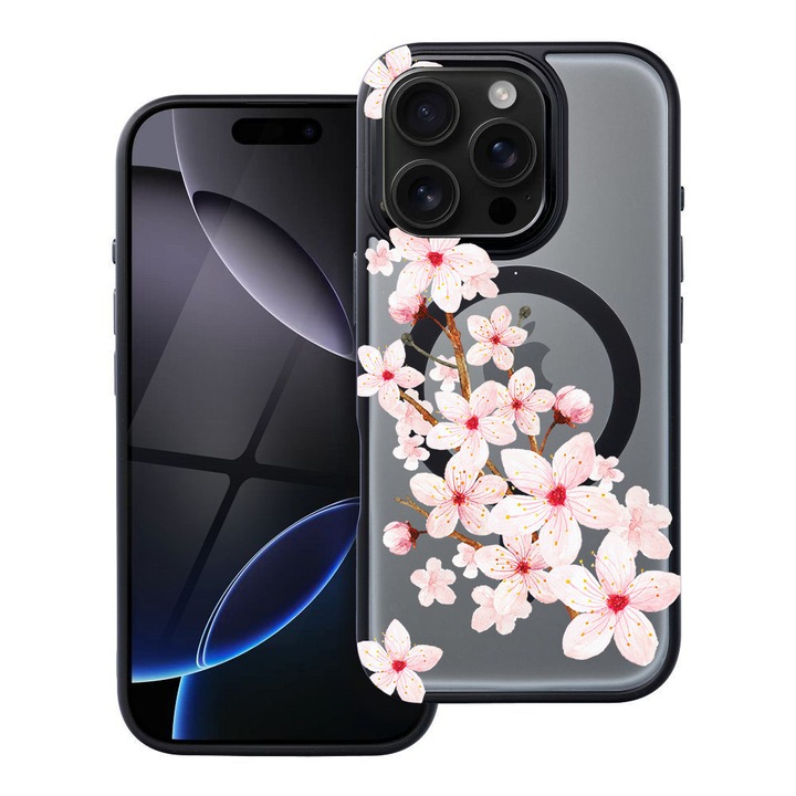 BestCase® Husa Compatibila cu Apple iPhone 15 Pro Max cu Design Spring Flower, Shockproof Shield MagSafe Anti-Soc TPU, 1937305 FR 62