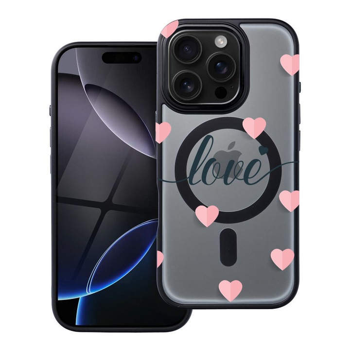 BestCase® Husa Compatibila cu Apple iPhone 15 Pro Max cu Design Love Flying Hearts, Shockproof Shield MagSafe Anti-Soc TPU, 1937305 FR 85