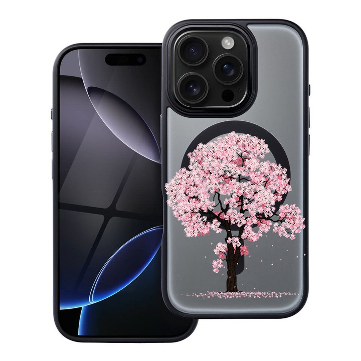 BestCase® Husa Compatibila cu Apple iPhone 12 Pro cu Design Cherry Blossom Trees, Shockproof Shield MagSafe Anti-Soc TPU, 2092203 FR 1833
