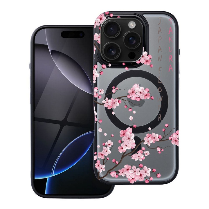 BestCase® Husa Compatibila cu Apple iPhone 16 Pro cu Design Cherry Blossom, Shockproof Shield MagSafe Anti-Soc TPU, 1937309 FR 1834