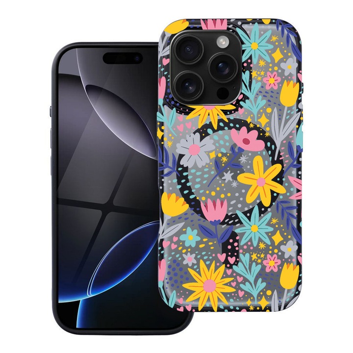 BestCase® Husa Compatibila cu Apple iPhone 14 Pro Max cu Design Little Flowers, Shockproof Shield MagSafe Anti-Soc TPU, 1937298 FR 758