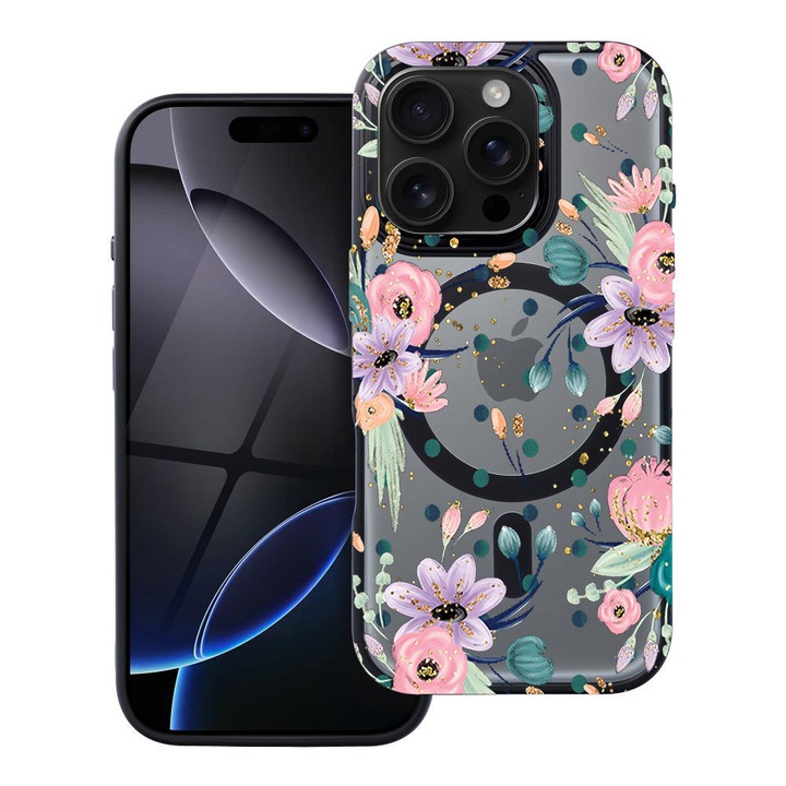 BestCase® Husa Compatibila cu Apple iPhone 12 Pro cu Design Flowers Collection, Shockproof Shield MagSafe Anti-Soc TPU, 2092203 FR 495