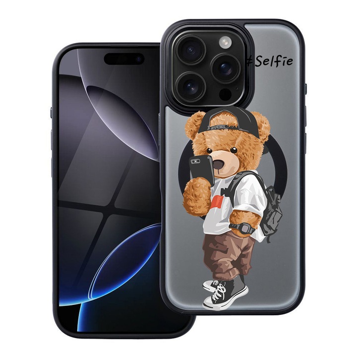 BestCase® Husa Compatibila cu Apple iPhone 14 Pro Max cu Design Selfie Teddy Bear, Shockproof Shield MagSafe Anti-Soc TPU, 1937298 FR 925