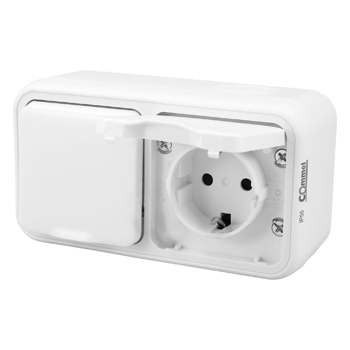 Priza dubla Schuko, aplicata, 16A, IP55, Alba