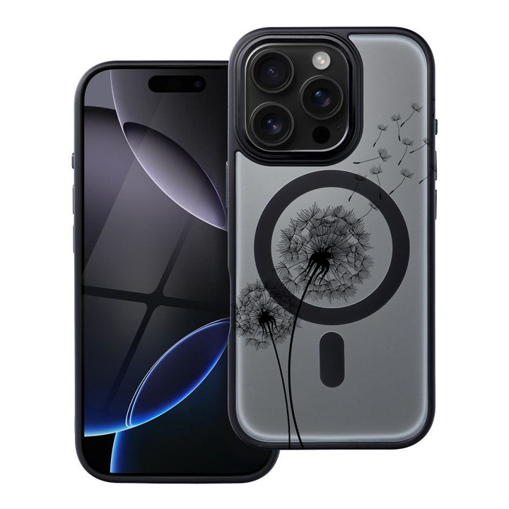 BestCase® Husa Compatibila cu Apple iPhone 15 Pro cu Design Dandelion, Shockproof Shield MagSafe Anti-Soc TPU, 1937303 FR 22