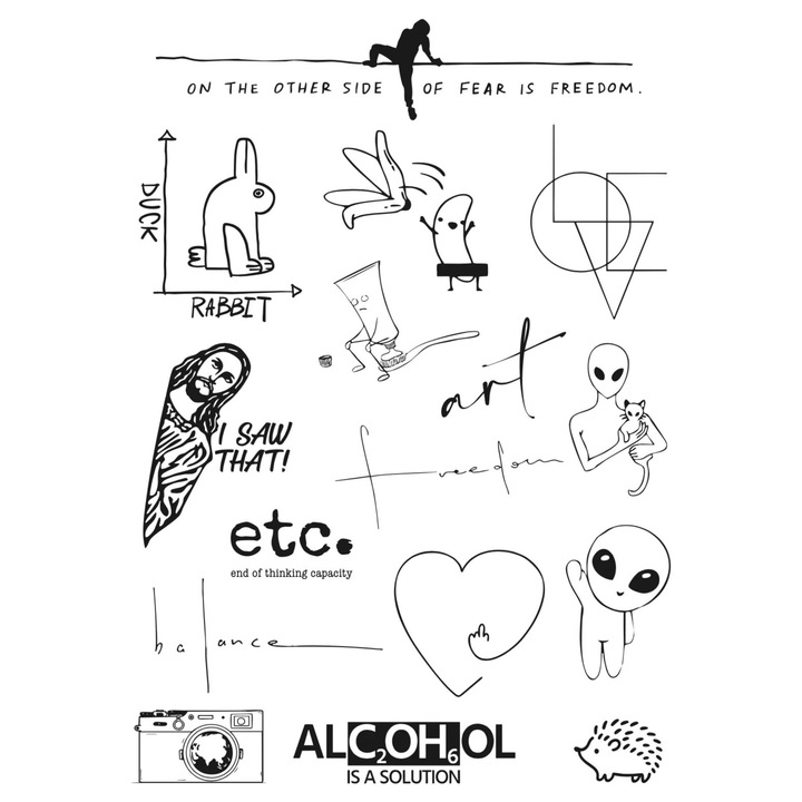 Tatuaj temporar, Flash Tattoos Romania, Alcohol is a Solution, rezistent la apa, aplicare rapida, 21 x 15 cm